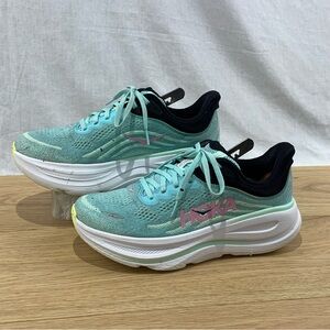 Hoka Bondi 9 Blue Spark/Mint Fluorite Running Shoes Women’s Size 8.5 D (wide)